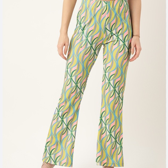 Zara Pants - Zara Retro Printed Linen Blend Flare Trousers
